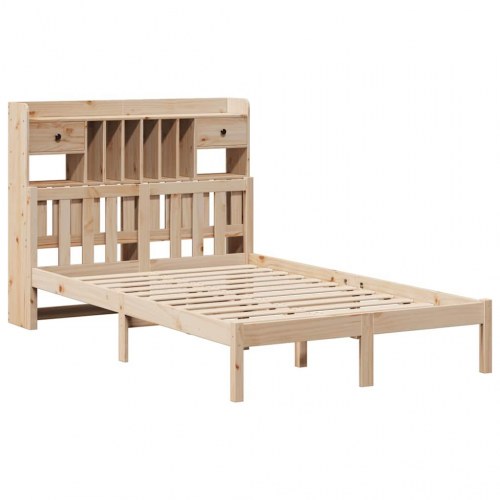 Seng med reol 135x190 cm - massivt fyrretræ, lamelbund