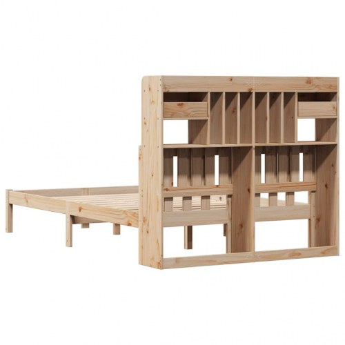 Seng med reol 135x190 cm - massivt fyrretræ, lamelbund
