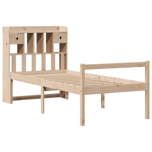 Seng med reol uden madras 90x200 cm - massivt fyrretræ