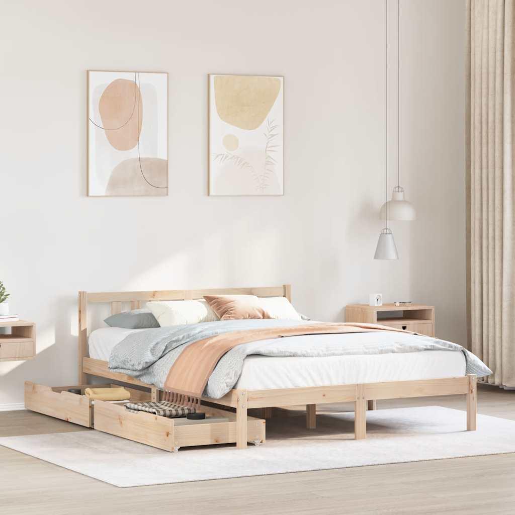 Sengeramme Uden Madras Massivt Fyrretræ - Naturfarvet / 135 x 190 cm