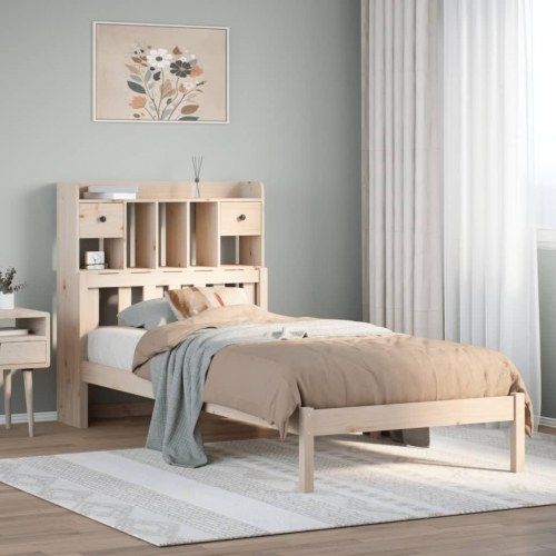 Seng med reol uden madras 75 × 190 cm - massivt fyrretræ