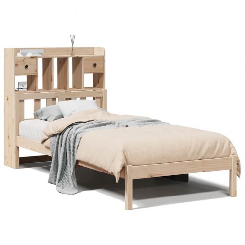 Seng med reol uden madras 75 × 190 cm - massivt fyrretræ