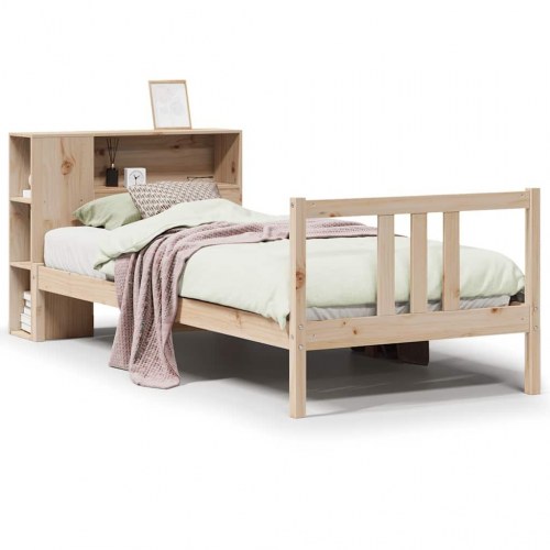 Enkeltseng med reol uden madras 75×190 cm - massivt fyrretræ