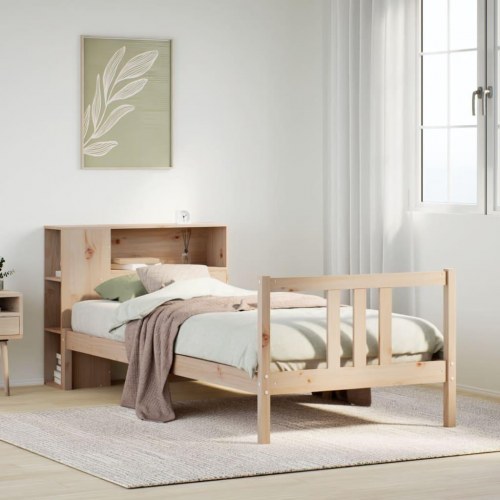 Seng med reol uden madras 90x190 cm massivt fyrretræ