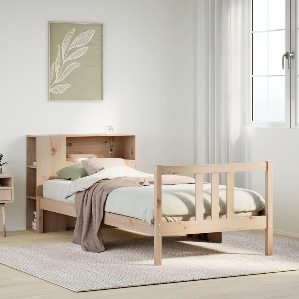 Seng med reol uden madras 90x190 cm massivt fyrretræ