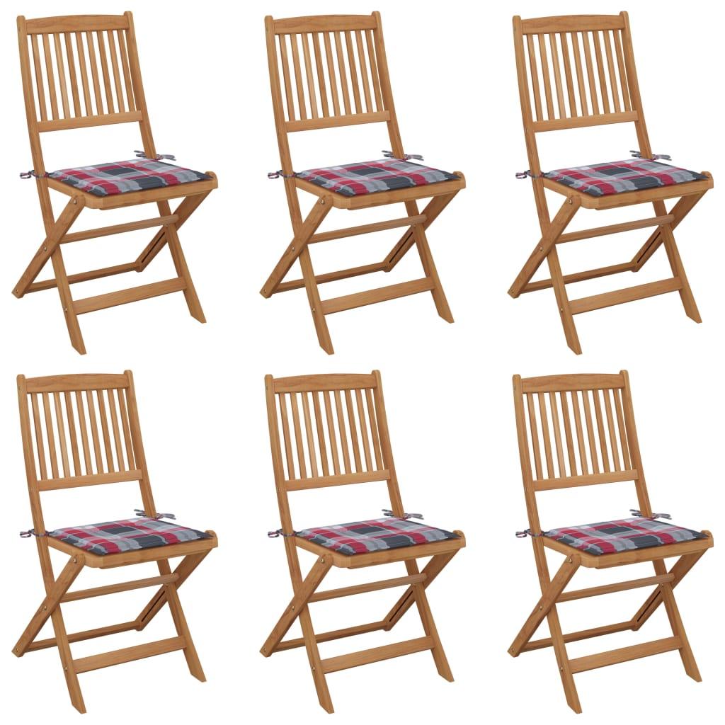 Foldbare havestole 6 stk. med hynder massivt akacietræ