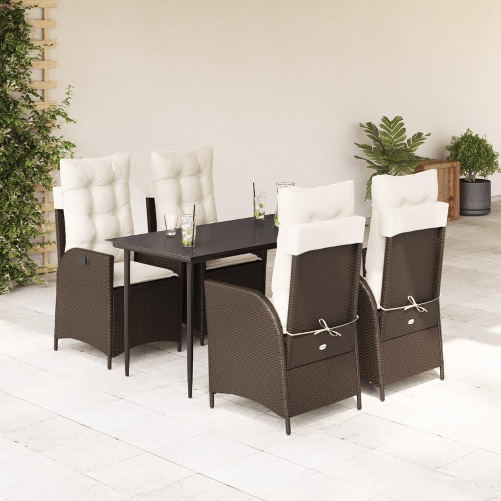 Spisebordssæt Til Haven 5 Dele Med Hynder Polyrattan Brun - 4 / Uden fodskammel / 140 x 70 x 74 cm