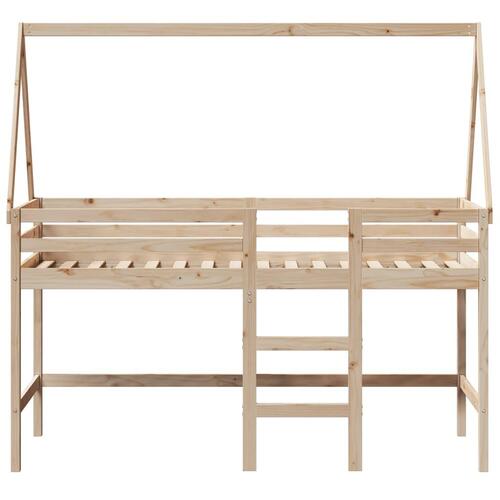 Højseng med stige og tag 90x190 cm massivt fyrretræ