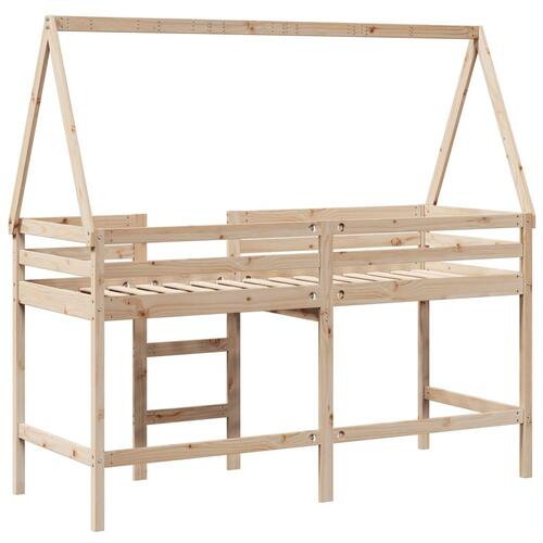 Højseng med stige og tag 90x190 cm massivt fyrretræ
