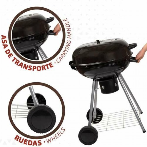 Aktive kulgrill med låg og hjul - 57 × 86 cm, sort