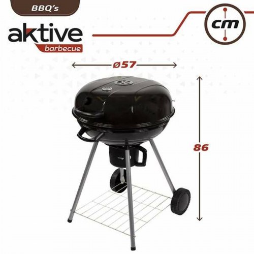 Aktive kulgrill med låg og hjul - 57 × 86 cm, sort