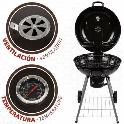 Aktive kulgrill med låg og hjul - 57 × 86 cm, sort