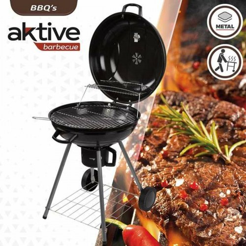 Aktive kulgrill med låg og hjul - 57 × 86 cm, sort