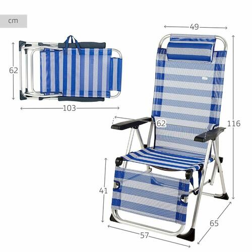 Liggende lounder Colorbaby tekstil Aluminium Blå Hvid 149 x 49 x 78 cm