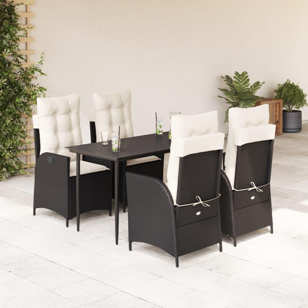 Spisebordssæt Til Haven 5 Dele Med Hynder Polyrattan Sort Sort Og Cremefarvet - 4 / med fod nedad / 140 x 70 x 74 cm