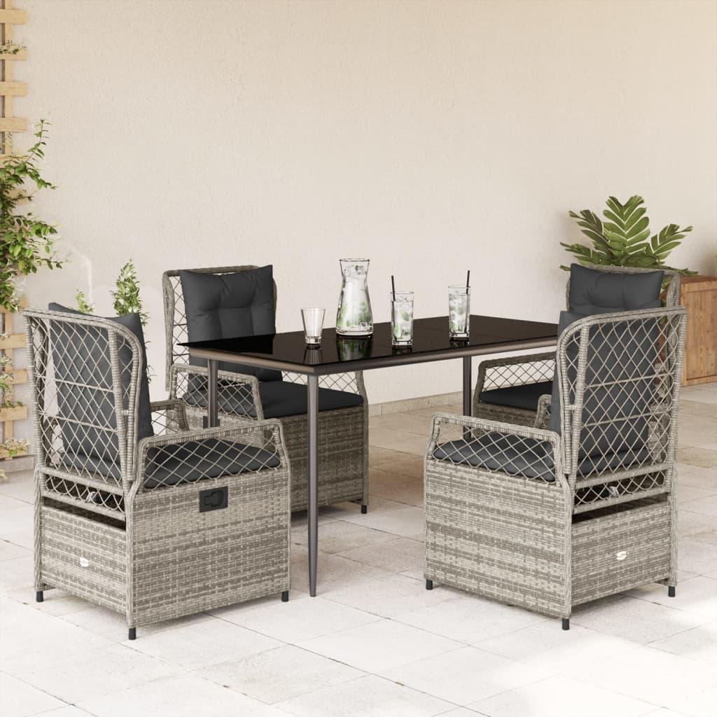 Spisebordssæt Til Haven 9 Dele Med Hynder Polyrattan - 4 / Grå / 140 x 70 x 74 cm