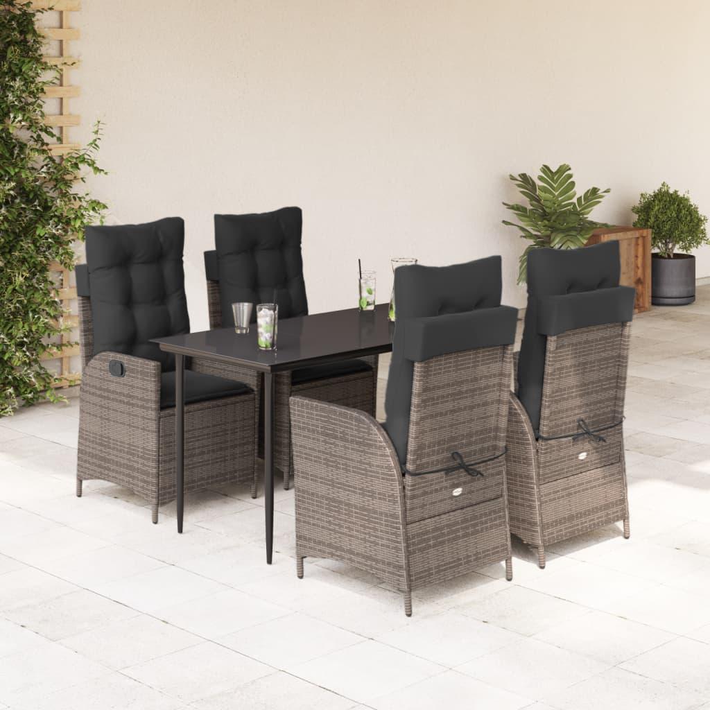 Spisebordssæt Til Haven 5 Dele Med Hynder Polyrattan Grå - 4 / Uden fodskammel / 140 x 70 x 74 cm