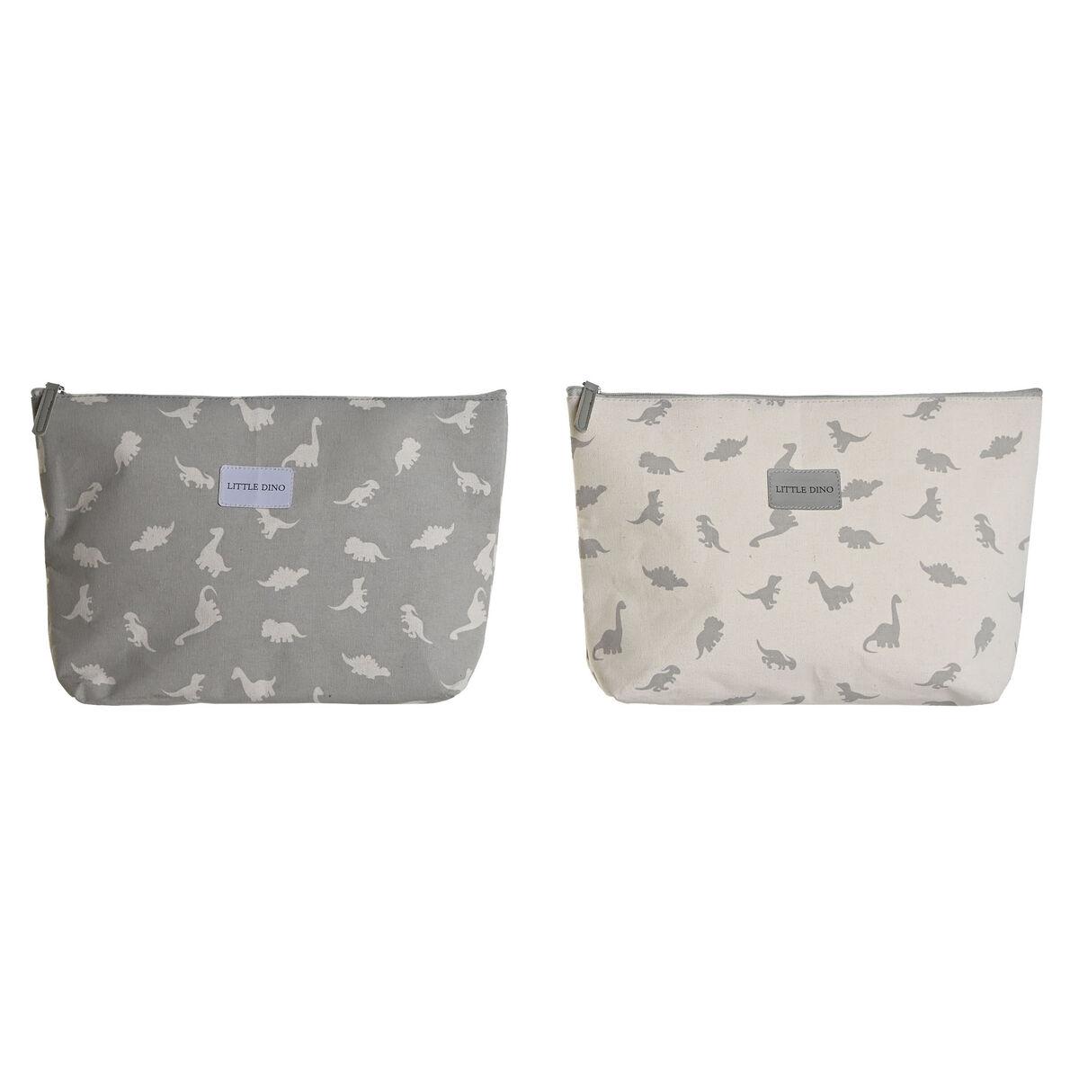 Rejsetoilettaske Dkd Home Decor Hvid Grå Bomuld 33 X 8 X 21 Cm 2 Enheder