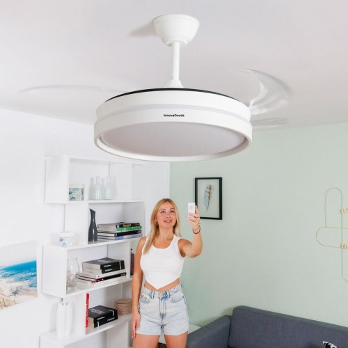 Loftsventilator med LED-lys og 4 foldbare vinger Keteez Hvid 72 W Ø49-104 cm