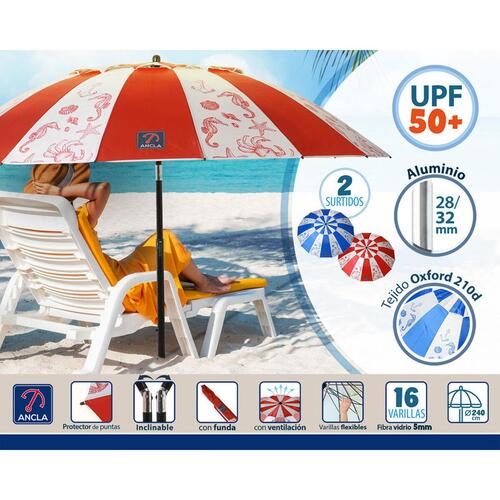 Solskærm Ø 240 cm SPF50+ Marine - parasol i aluminium