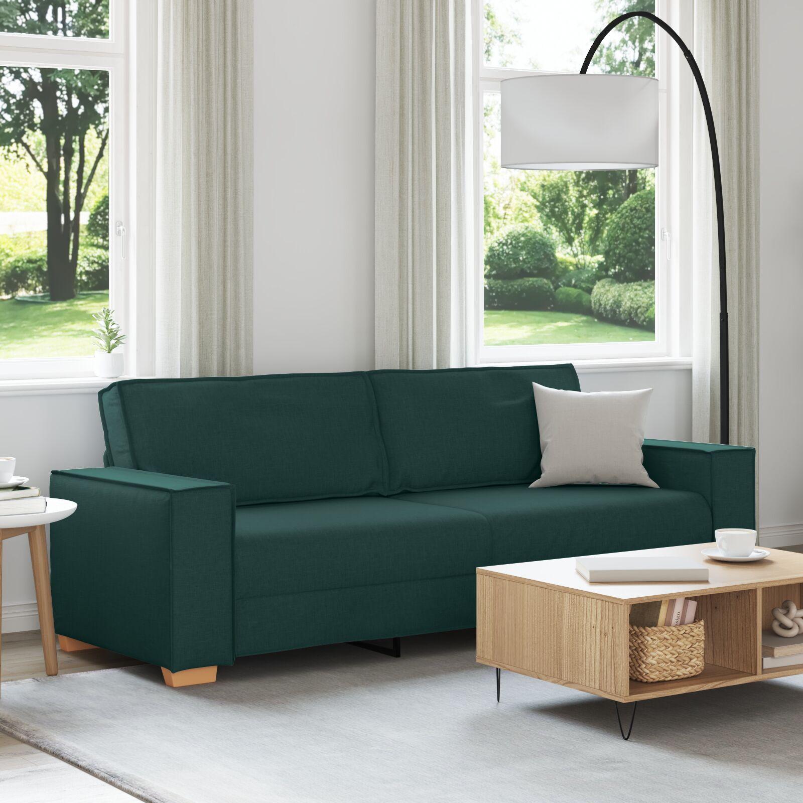 3-personers sofa i mørkegrøn stof, 180 cm