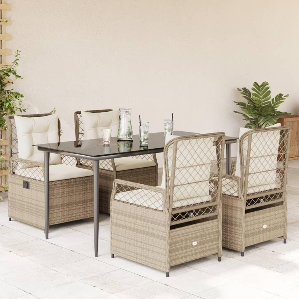 Spisebordssæt Til Haven 9 Dele Med Hynder Polyrattan - 4 / beige og cremehvid / 160 x 80 x 74 cm