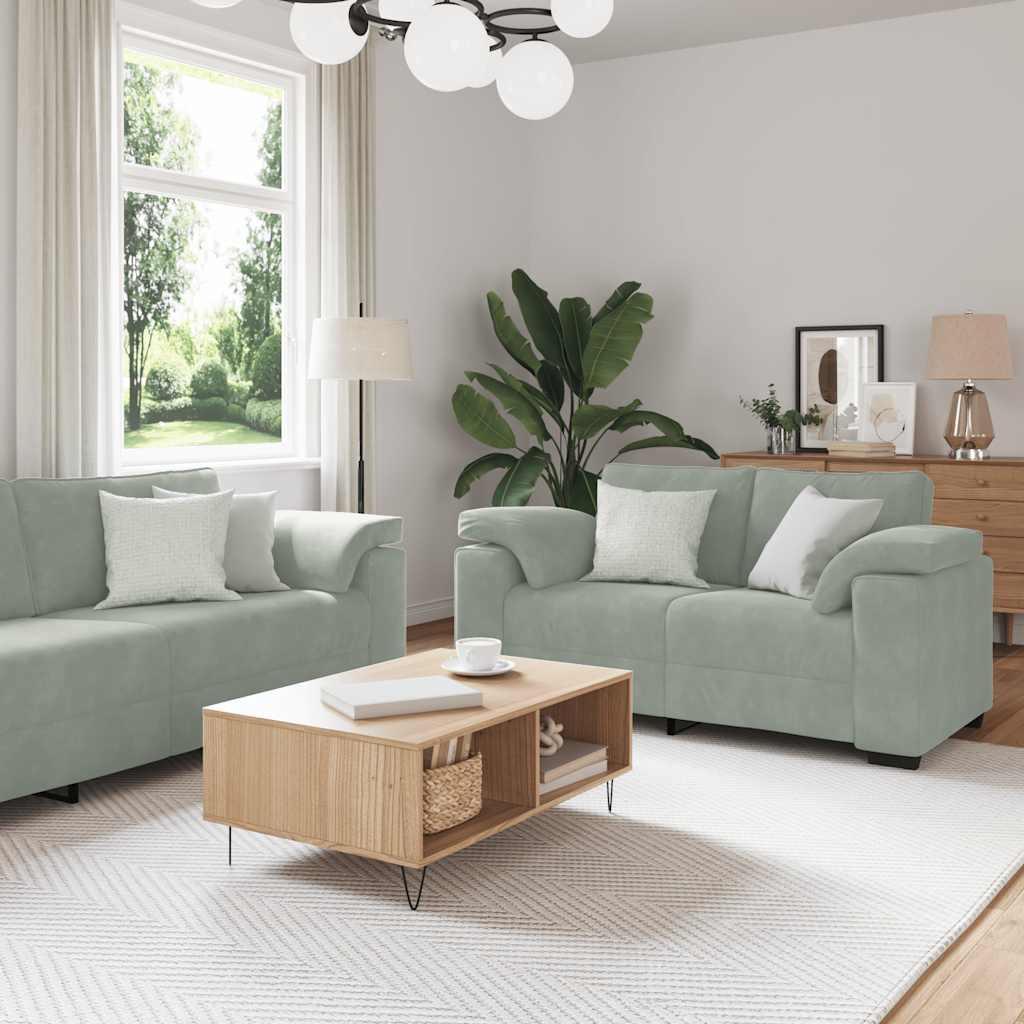 Sofasæt 3 dele med hynder velour lysegrå