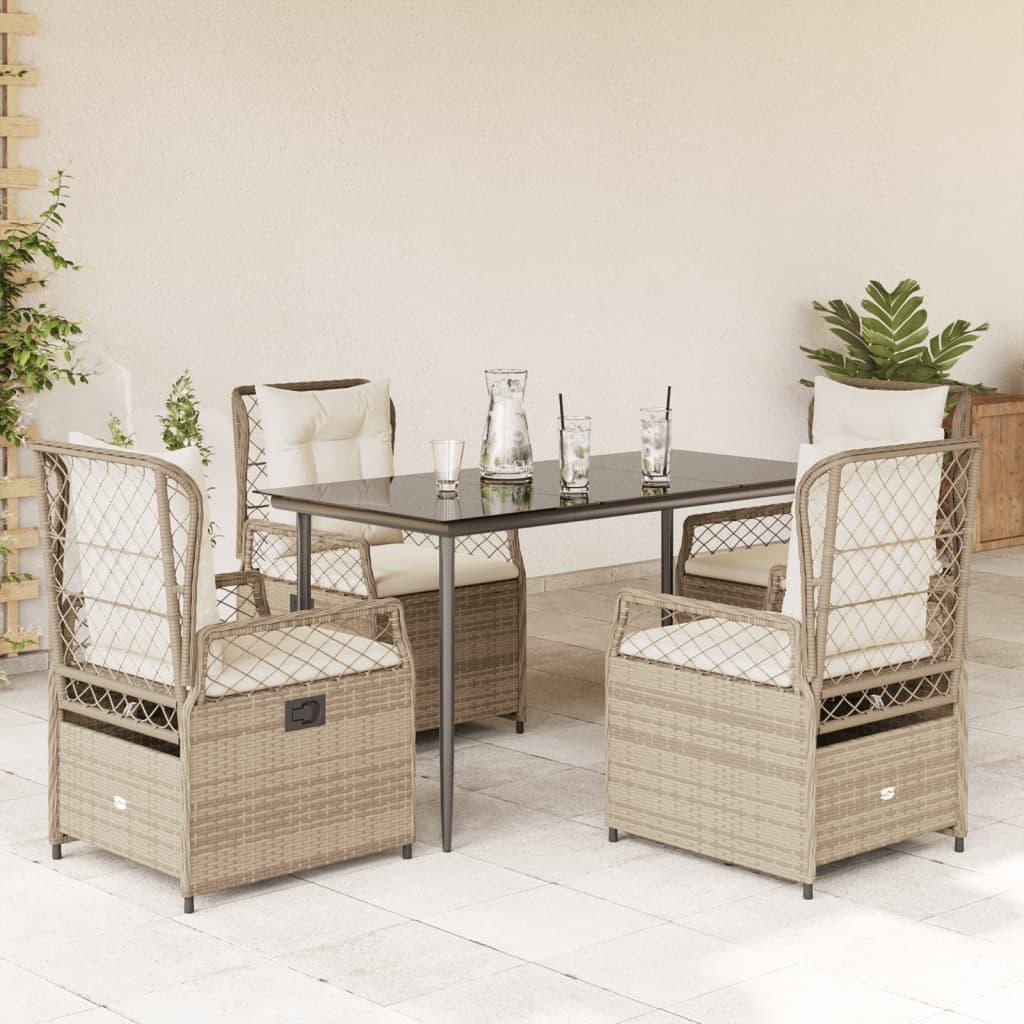 Spisebordssæt Til Haven 9 Dele Med Hynder Polyrattan - 4 / beige og cremehvid / 140 x 70 x 74 cm