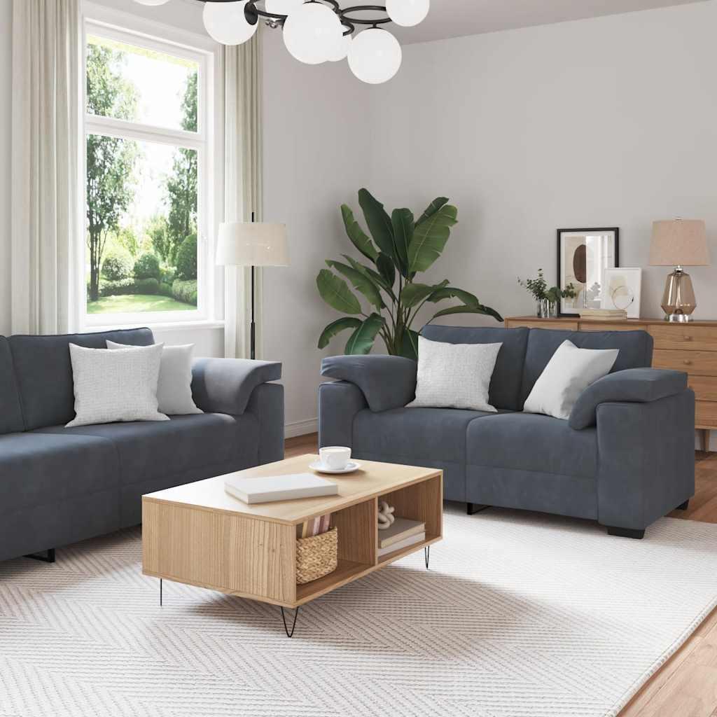 Sofasæt 3 dele med hynder velour mørkegrå