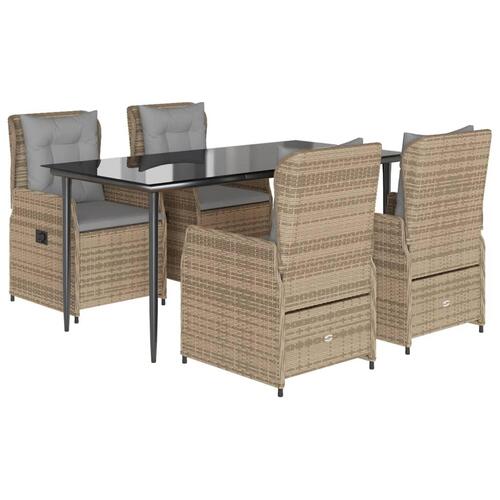 Spisebordssæt til haven 5 dele med hynder polyrattan beige