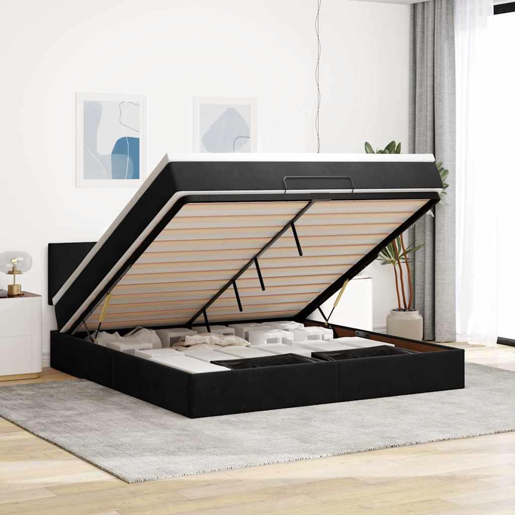 Osmannisk Sengeramme Med Madras Fløjl Sort - Med ensartet mønster / 160 x 200 cm