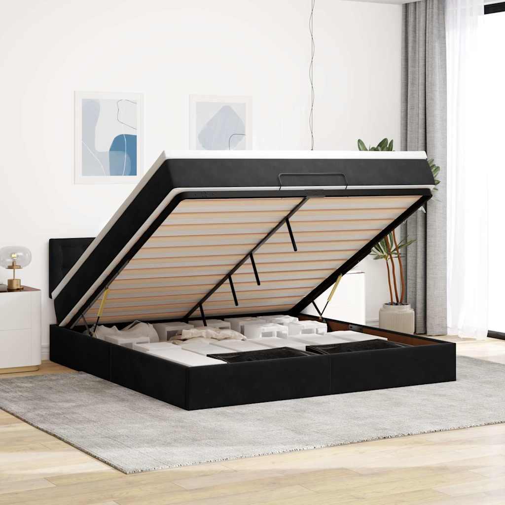 Osmannisk Sengeramme Med Madras Fløjl Sort - knapper / 160 x 200 cm