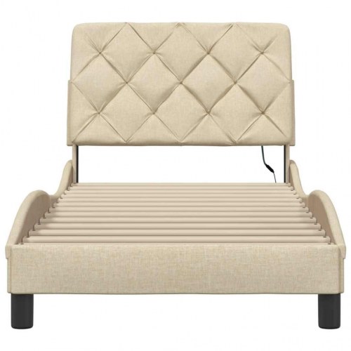 Sengeramme med LED uden madras 90 x 200 cm - cremefarvet