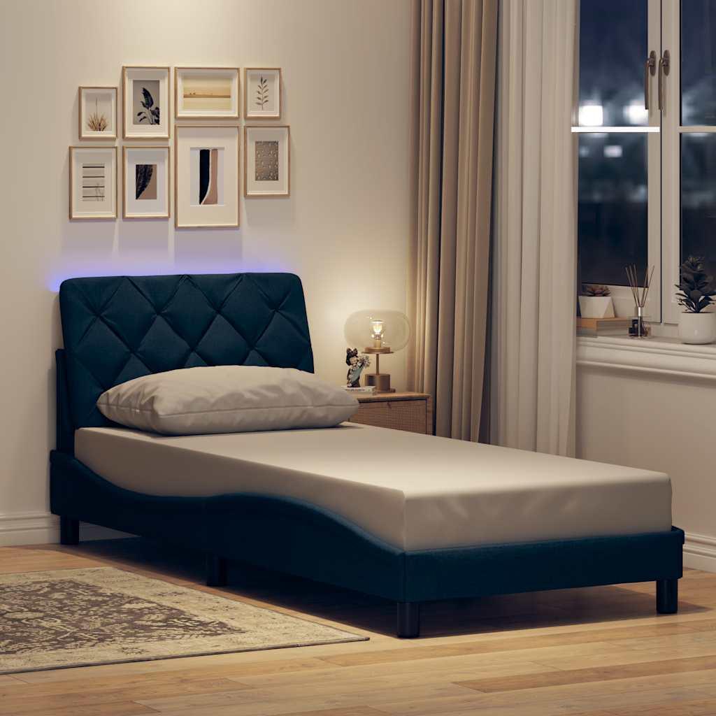 Sengeramme med LED uden madras 90 x 200 cm stof - blå