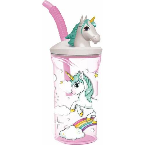 Stor kop med sugerør - Unicorn Rainbow, pink 360 ml
