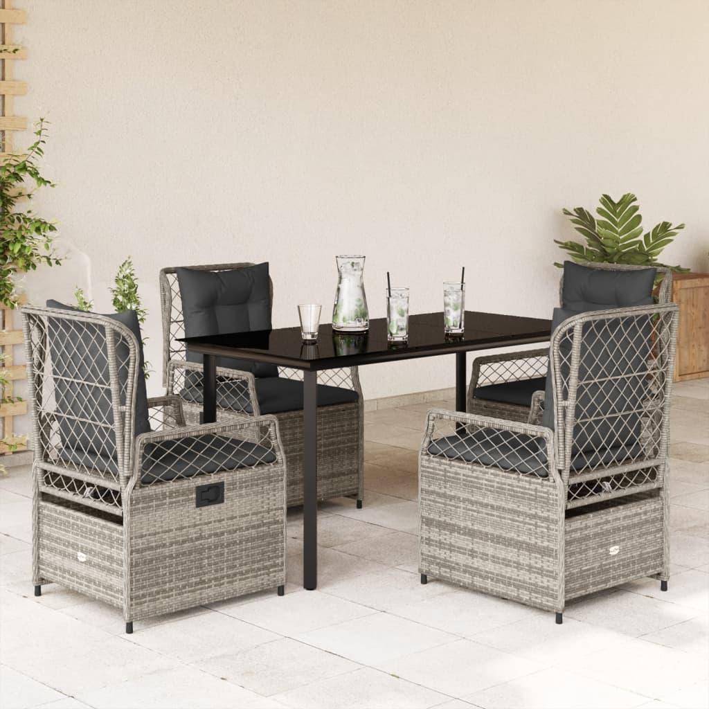 Spisebordssæt Til Haven 5 Dele Med Hynder Polyrattan - 4 / Grå / 140 x 70 x 74 cm