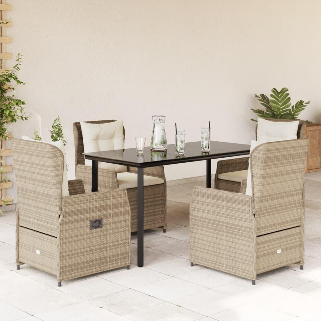Spisebordssæt Til Haven 3 Dele Med Hynder Polyrattan - 4 / beige og cremehvid / 140 x 70 x 74 cm
