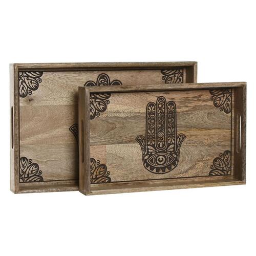 Bakkesæt Home ESPRIT Natur Mangotræ 43,5 x 27 x 5,5 cm (2 enheder)