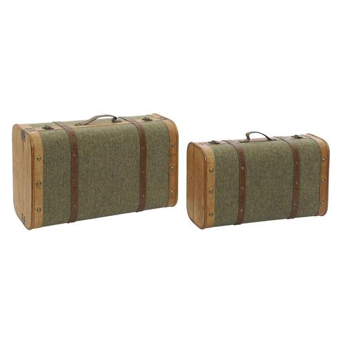 Sæt med kister Home ESPRIT Grøn Træ Lærred Tropisk 60 x 24 x 38 cm