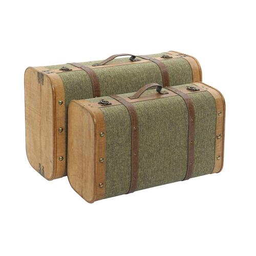 Sæt med kister Home ESPRIT Grøn Træ Lærred Tropisk 60 x 24 x 38 cm