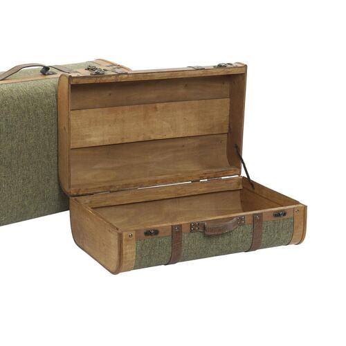 Sæt med kister Home ESPRIT Grøn Træ Lærred Tropisk 60 x 24 x 38 cm