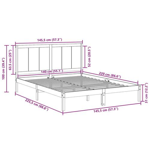 Ekstra lang sengeramme uden madras 140x220 cm massivt træ