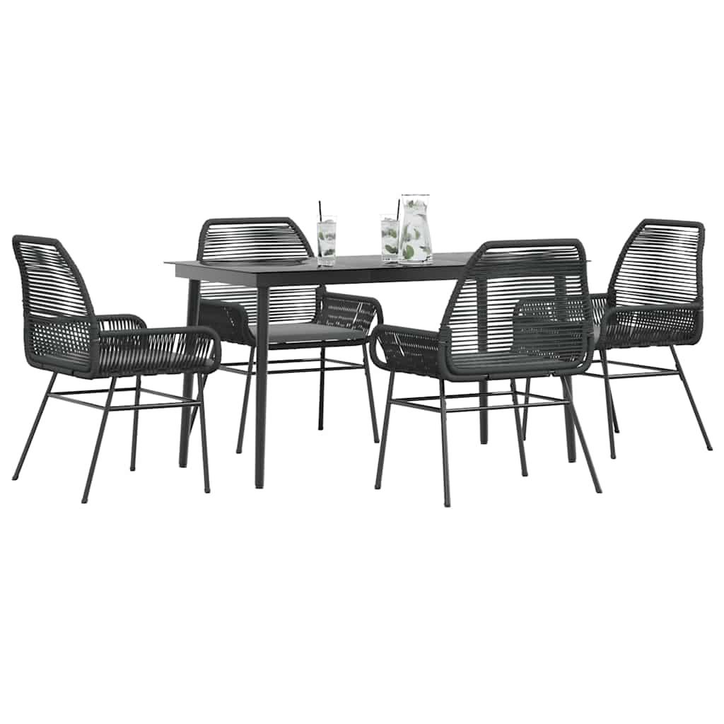 9 Dele Spisebordssæt Til Haven Med Hynder Polyrattan Glas - 4 / Sort / 140 x 70 x 74 cm