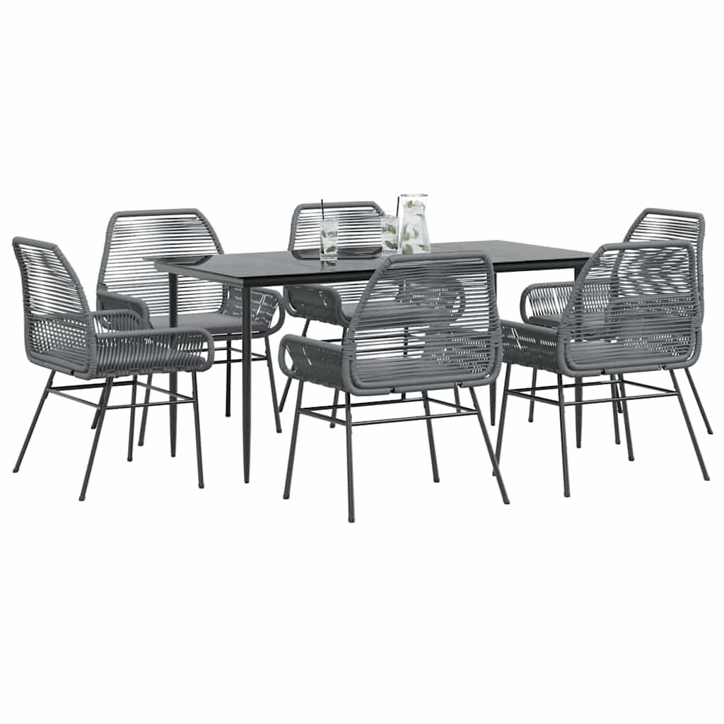 9 Dele Spisebordssæt Til Haven Med Hynder Polyrattan Glas - 6 / Grå / 160 x 80 x 74 cm