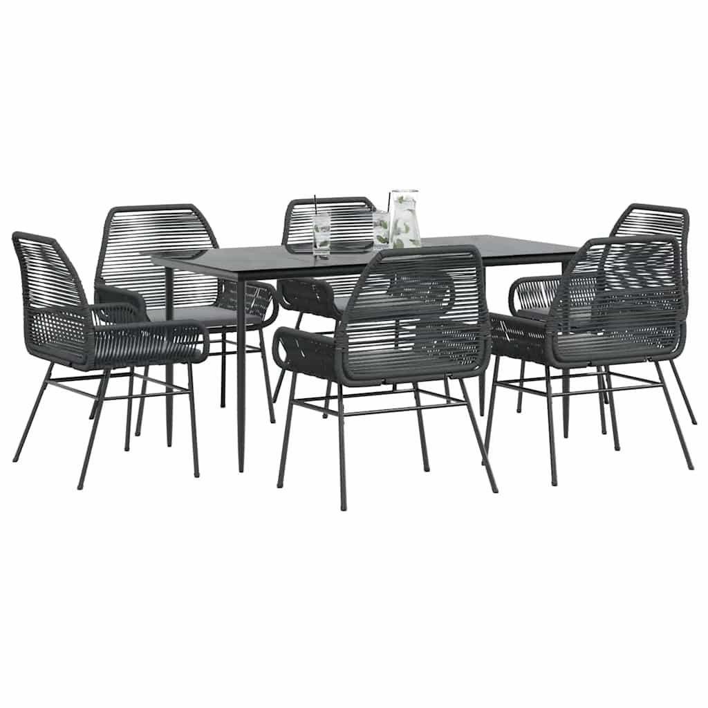 9 Dele Spisebordssæt Til Haven Med Hynder Polyrattan Glas - 6 / Sort / 160 x 80 x 74 cm