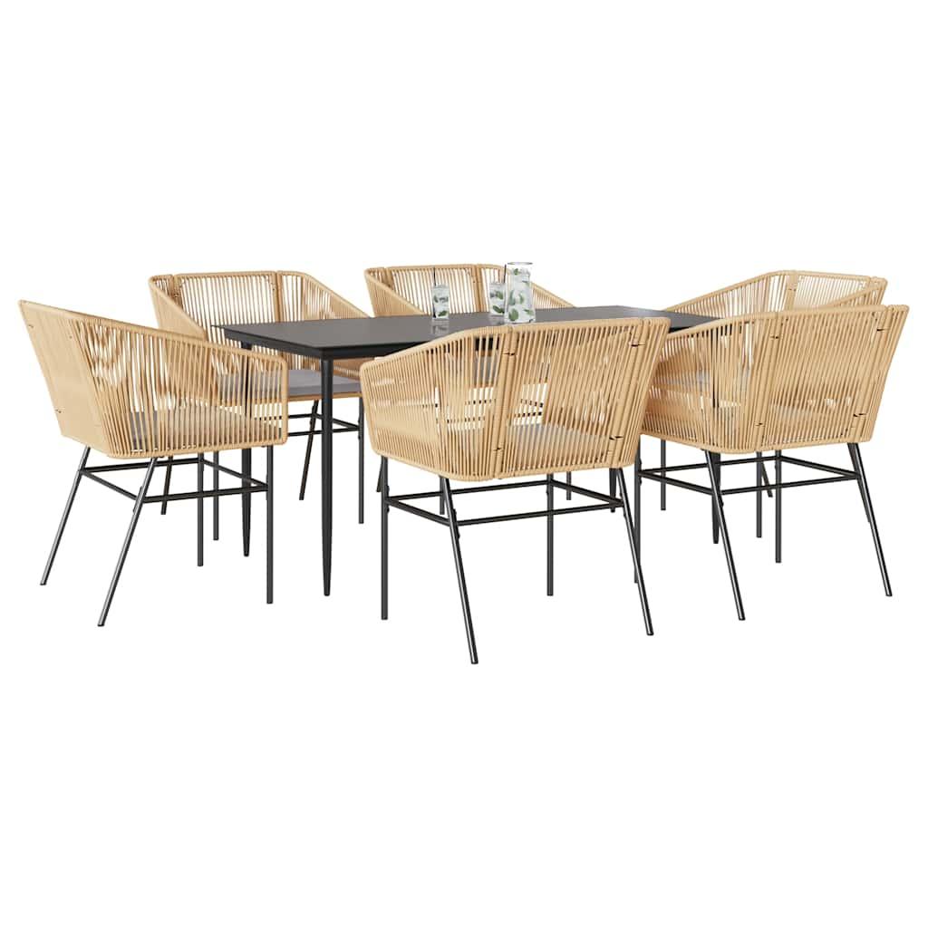 Spisebordssæt Til Haven Med Hynder Polyrattan Glas - 6 / Brun / 160 x 80 x 74 cm