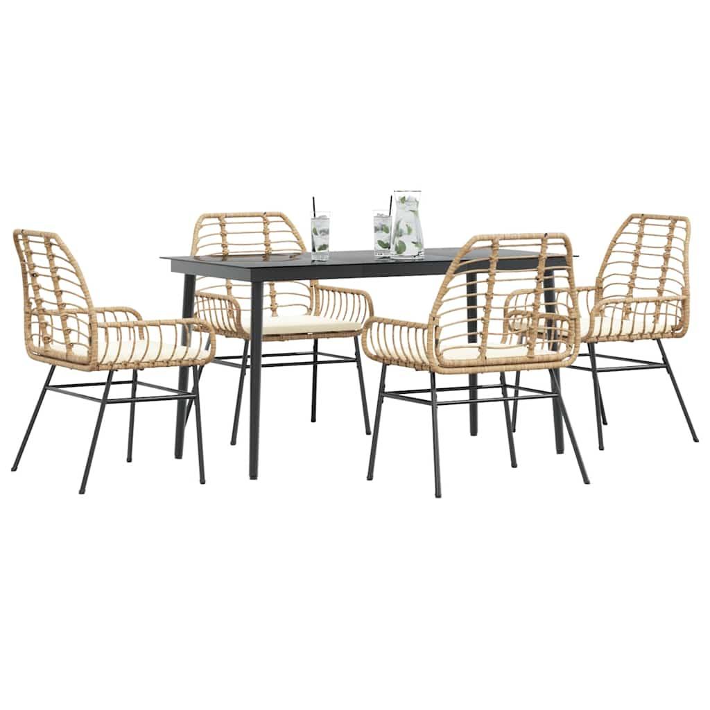 5 Dele Spisebordssæt Til Haven M. Hynder Polyrattan Glas Brun - 4 / Ja / 140 x 70 x 74 cm