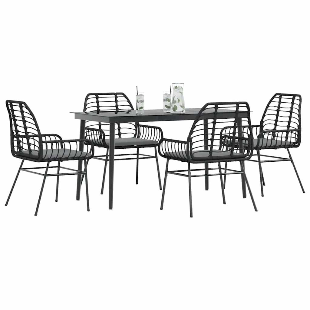 5 Dele Spisebordssæt Til Haven M. Hynder Polyrattan Glas Sort - 4 / Ja / 140 x 70 x 74 cm