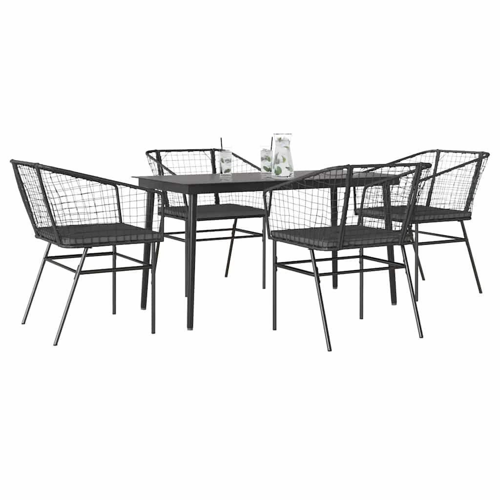 5 Dele Spisebordssæt Til Haven M. Hynder Polyrattan Glas Sort - 4 / Ja / 140 x 70 x 74 cm