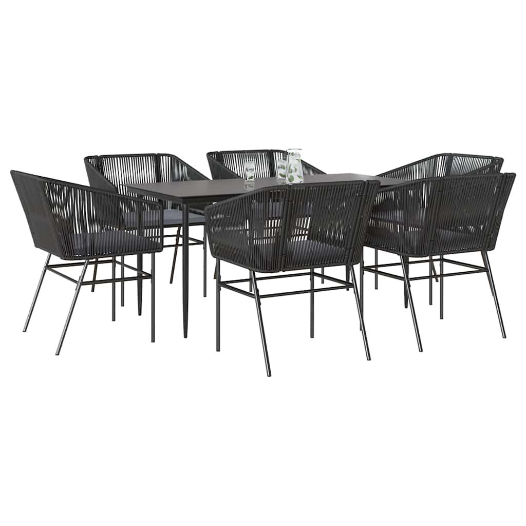 Spisebordssæt Til Haven Med Hynder Polyrattan Glas - 6 / Sort / 160 x 80 x 74 cm